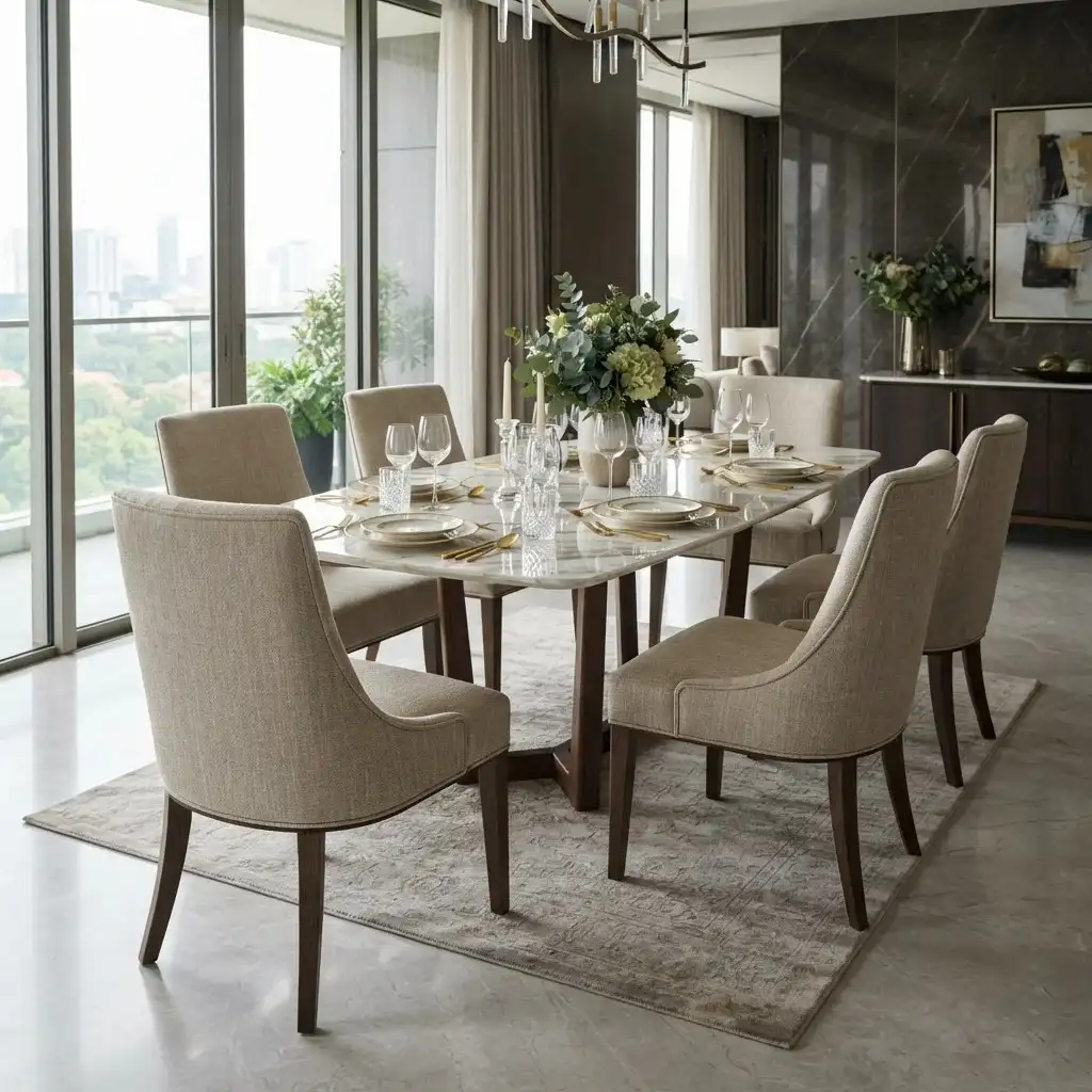 Luxury upholstered dining chair reupholstery in Dubai by Upholstery Doctor