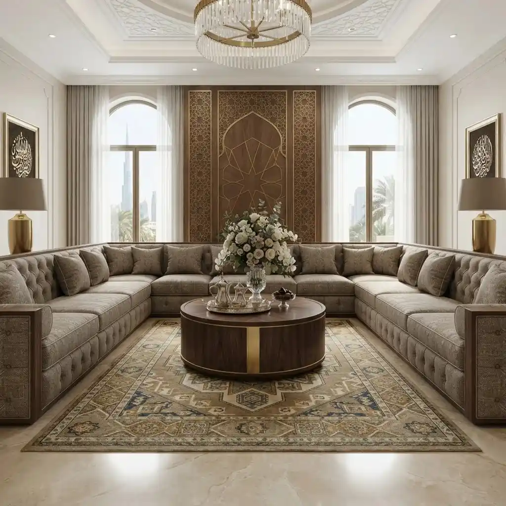 Luxury U-shaped majlis sofa upholstery set Dubai by Upholstery Doctor