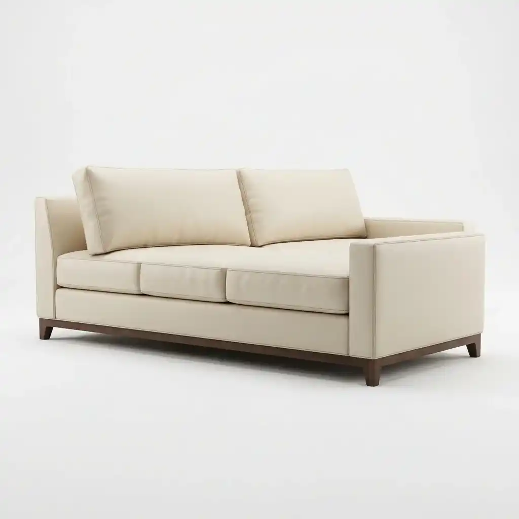 Modern off white faux leather 2 seater sofa on white background