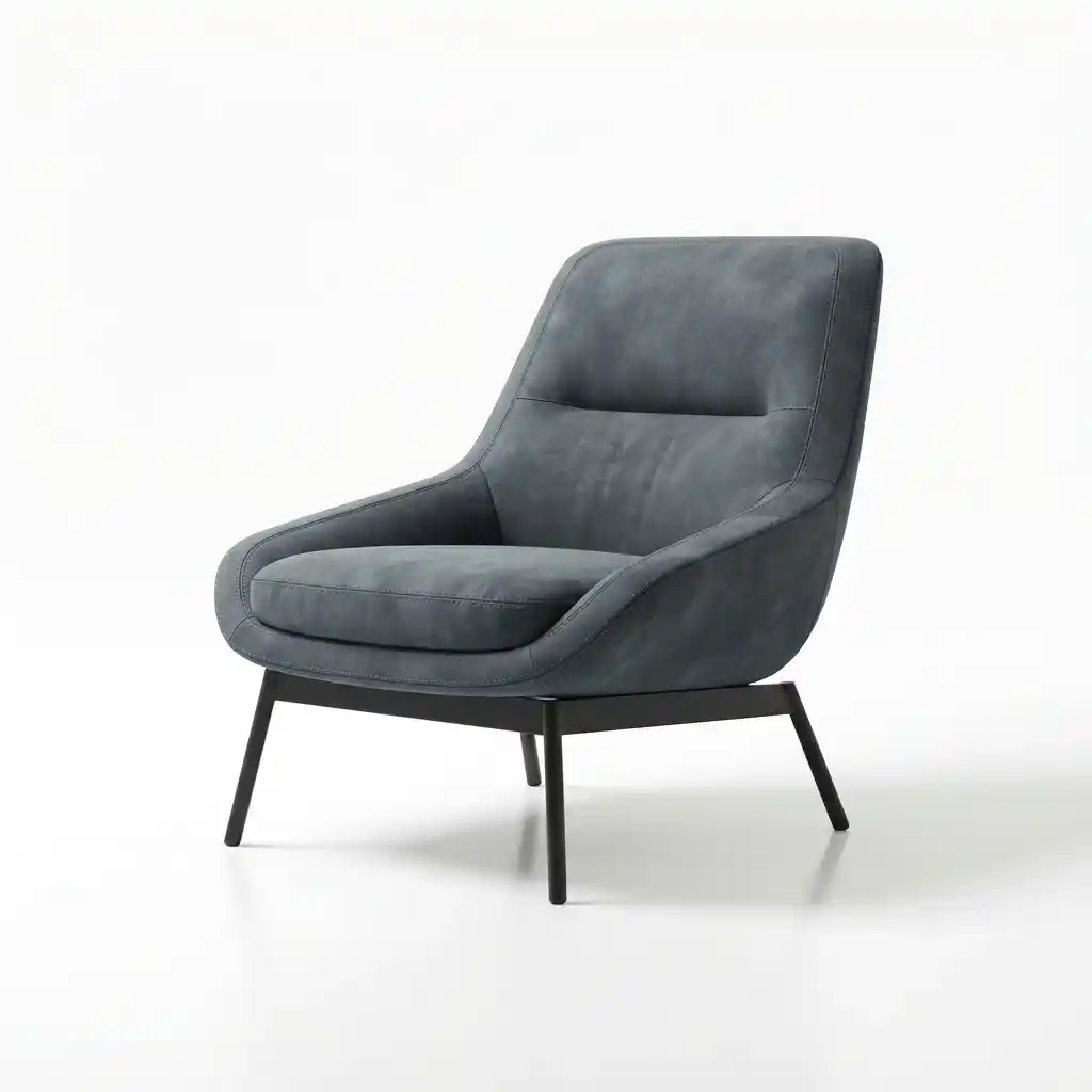 Modern greyish blue nubuck leather accent chair on white background