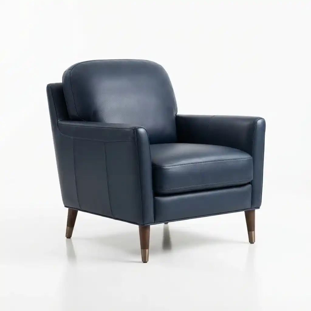 Modern navy blue semi aniline leather armchair on white background