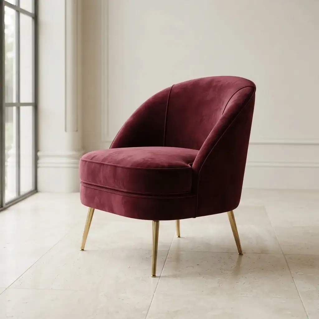 Burgundy velvet armchair