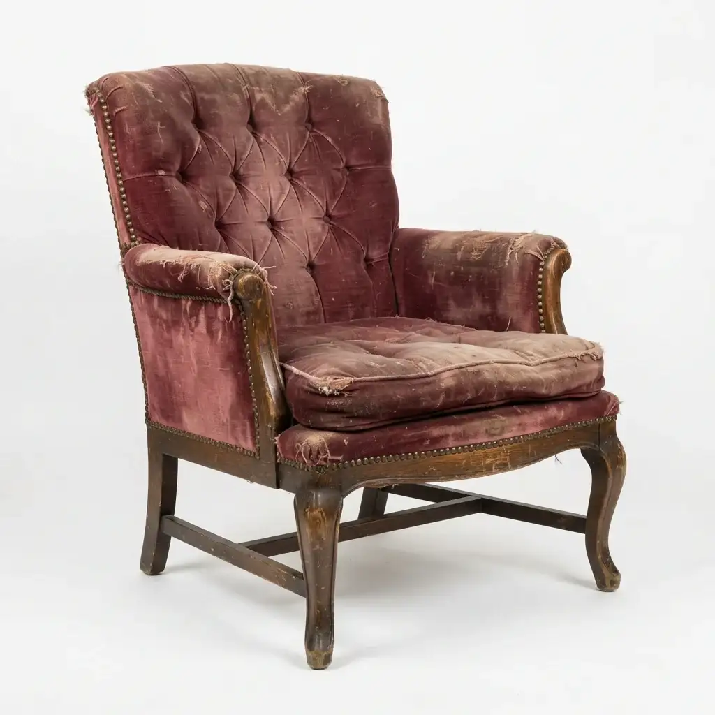 Worn chair upholstery before restoration