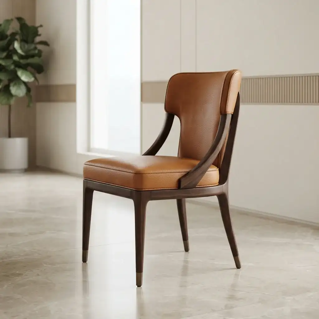 Brown leather dining chair
