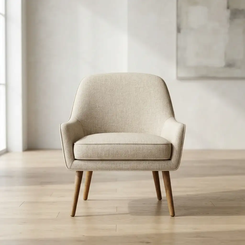 Beige accent chair with wooden legs