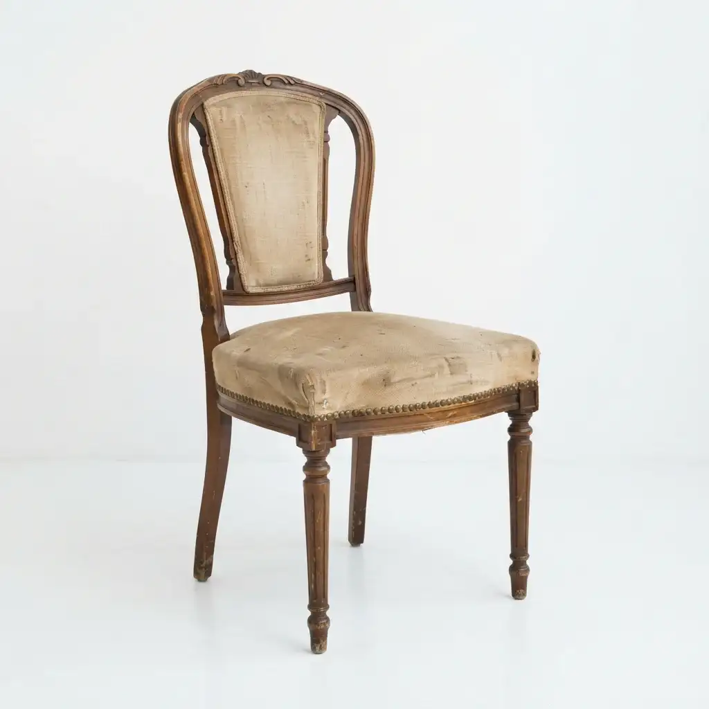 Damaged dining chair before upholstery repair