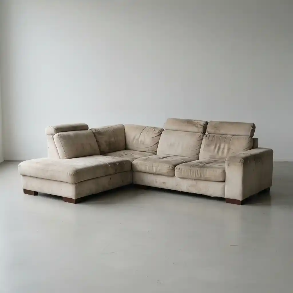 Worn leather sofa before leather upholstery