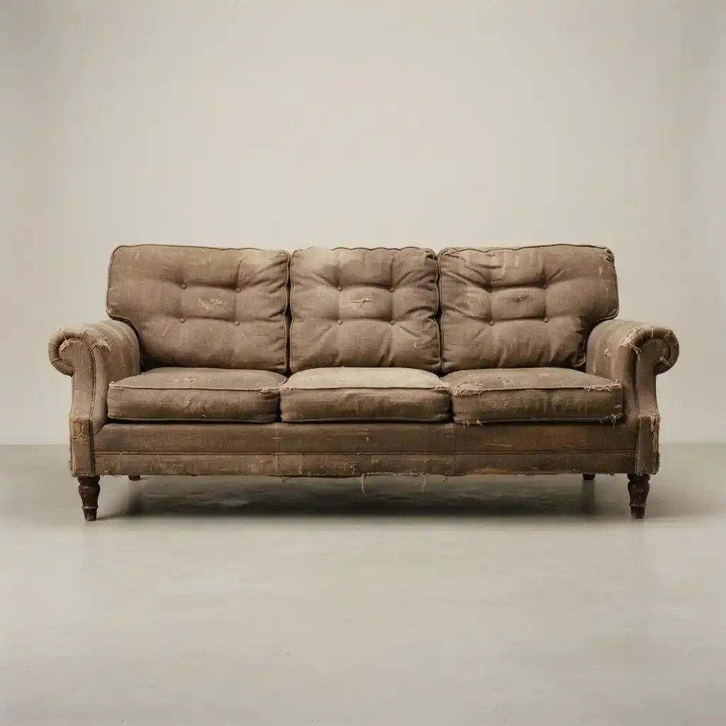 Worn leather seating before upholstery restoration