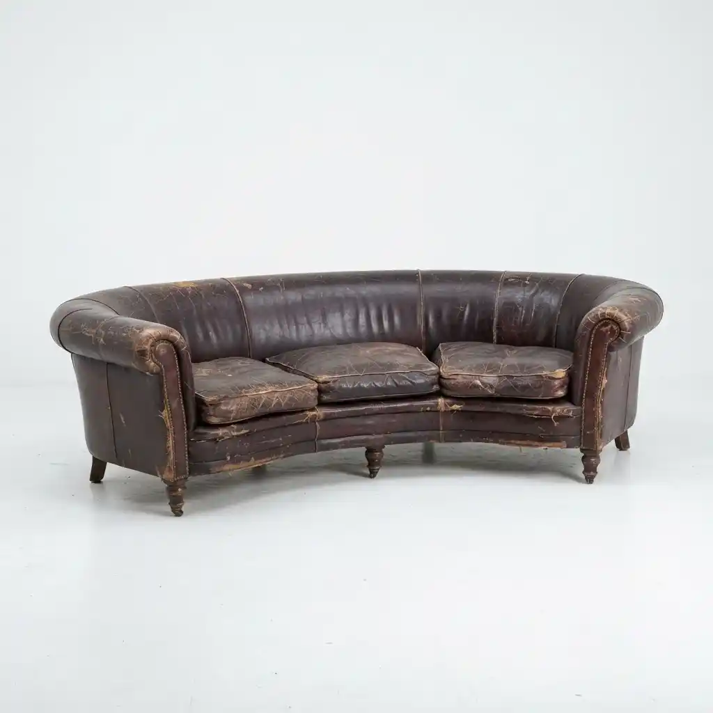 Damaged leather sofa before upholstery repair