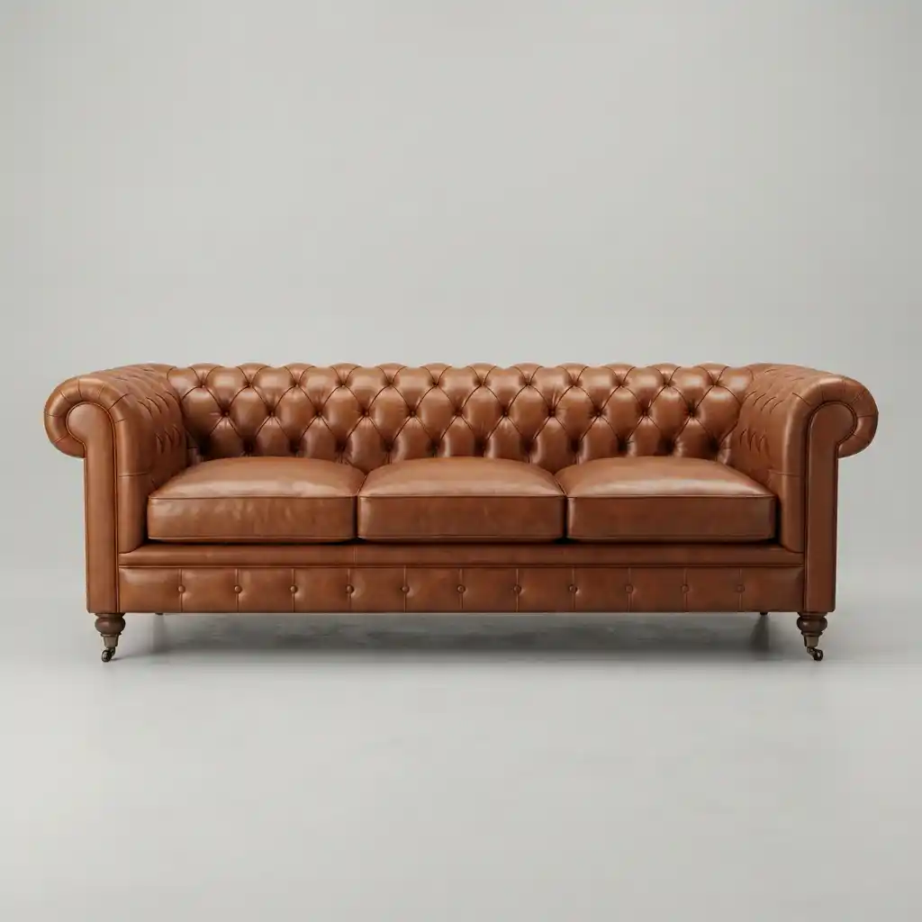 Restored leather sofa after upholstery