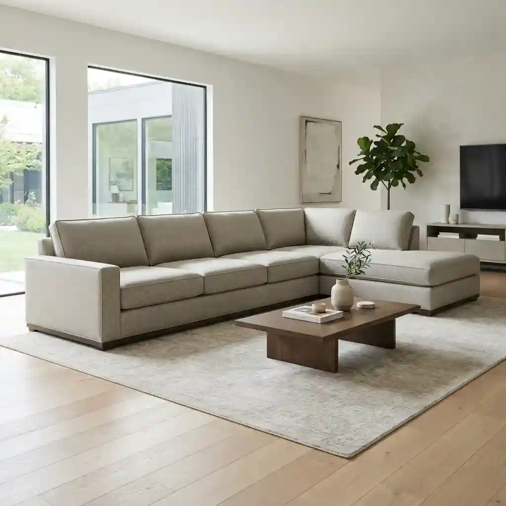 Beige L-shaped sectional sofa in a modern living room