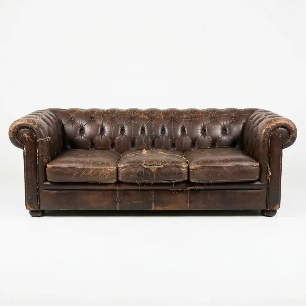 Worn sofa before repair and restoration