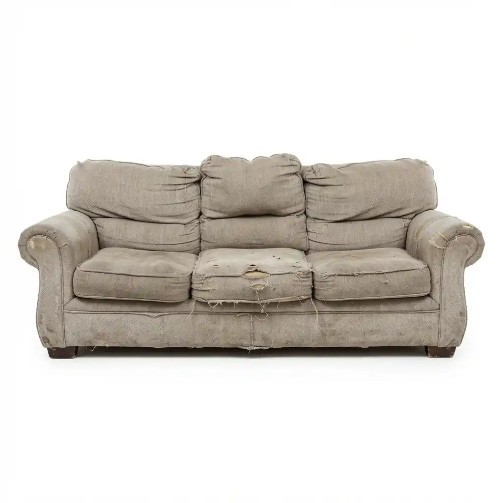Damaged sofa before professional repair