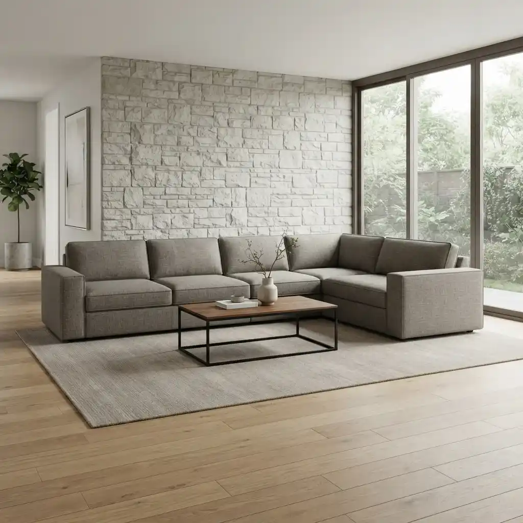 Light grey L-shaped sectional sofa upholstery Dubai