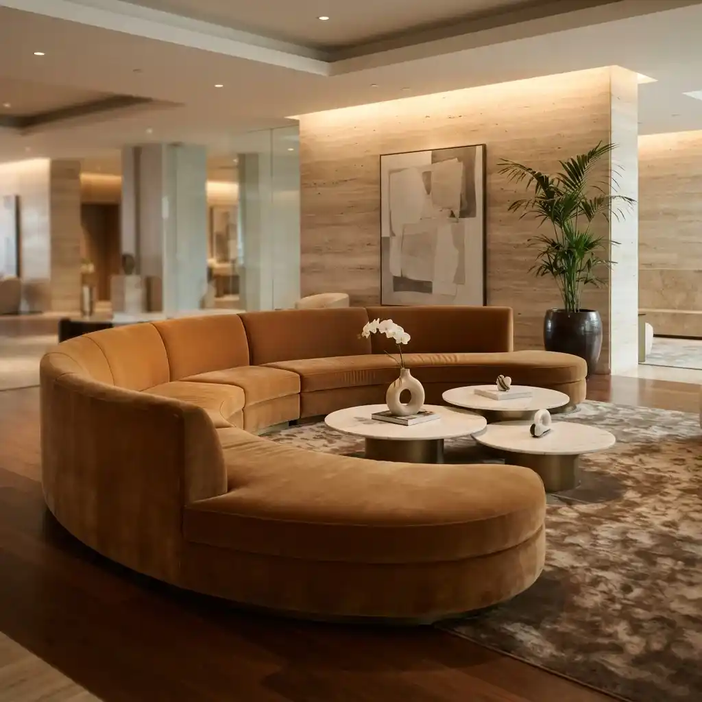 resturent long curved sofa