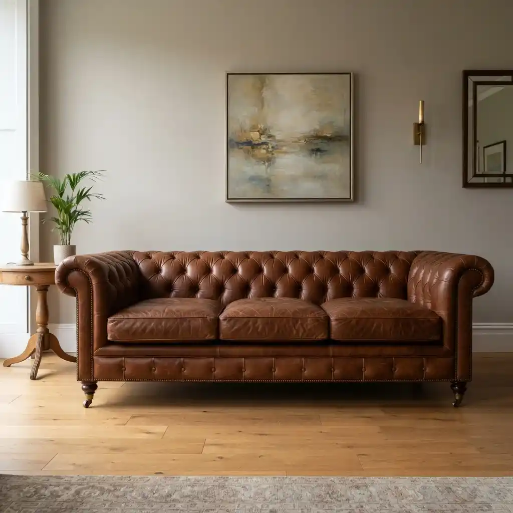 Brown leather Chesterfield sofa upholstery Dubai