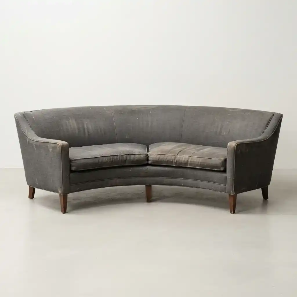 Worn sofa before professional upholstery repair