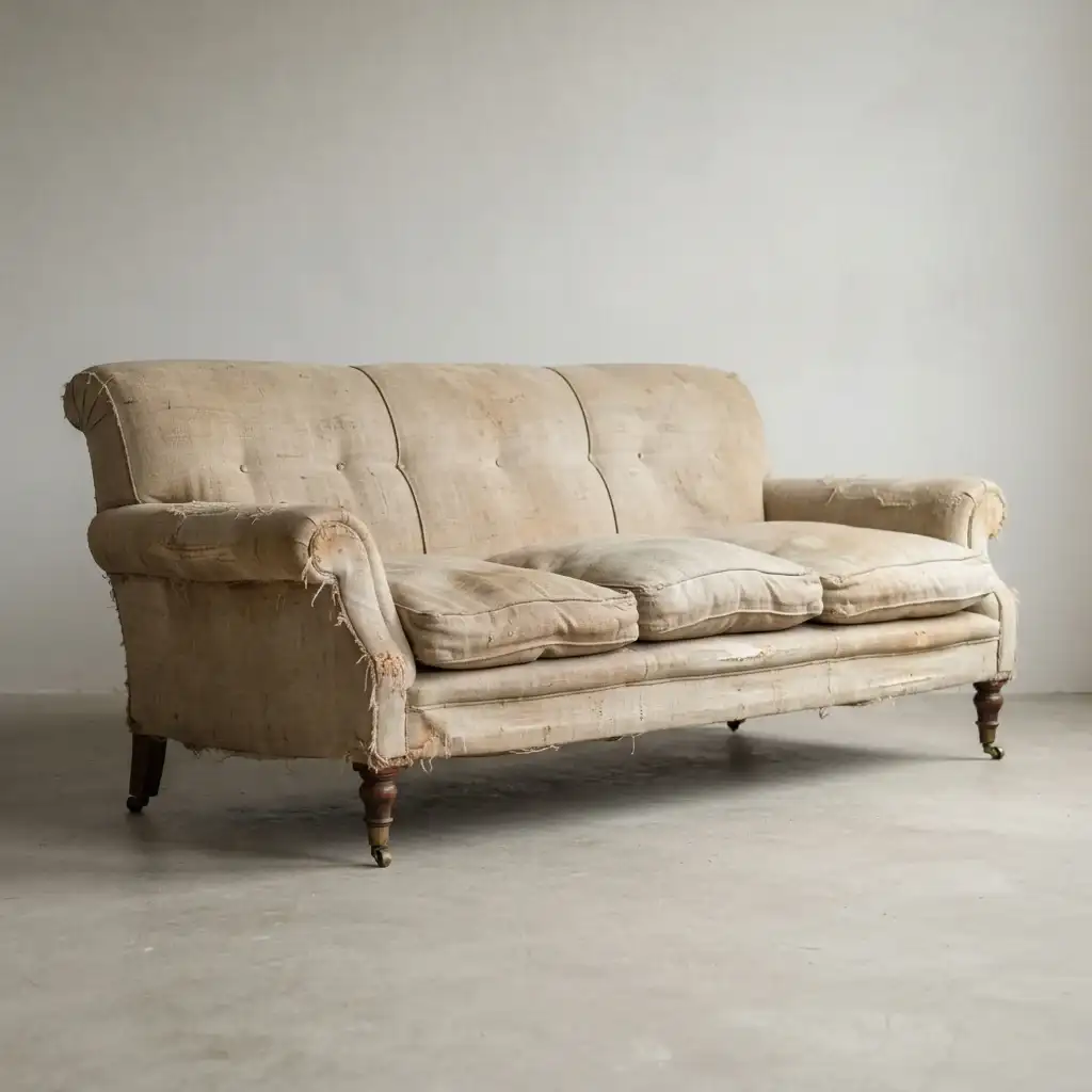 Sofa upholstery before restoration