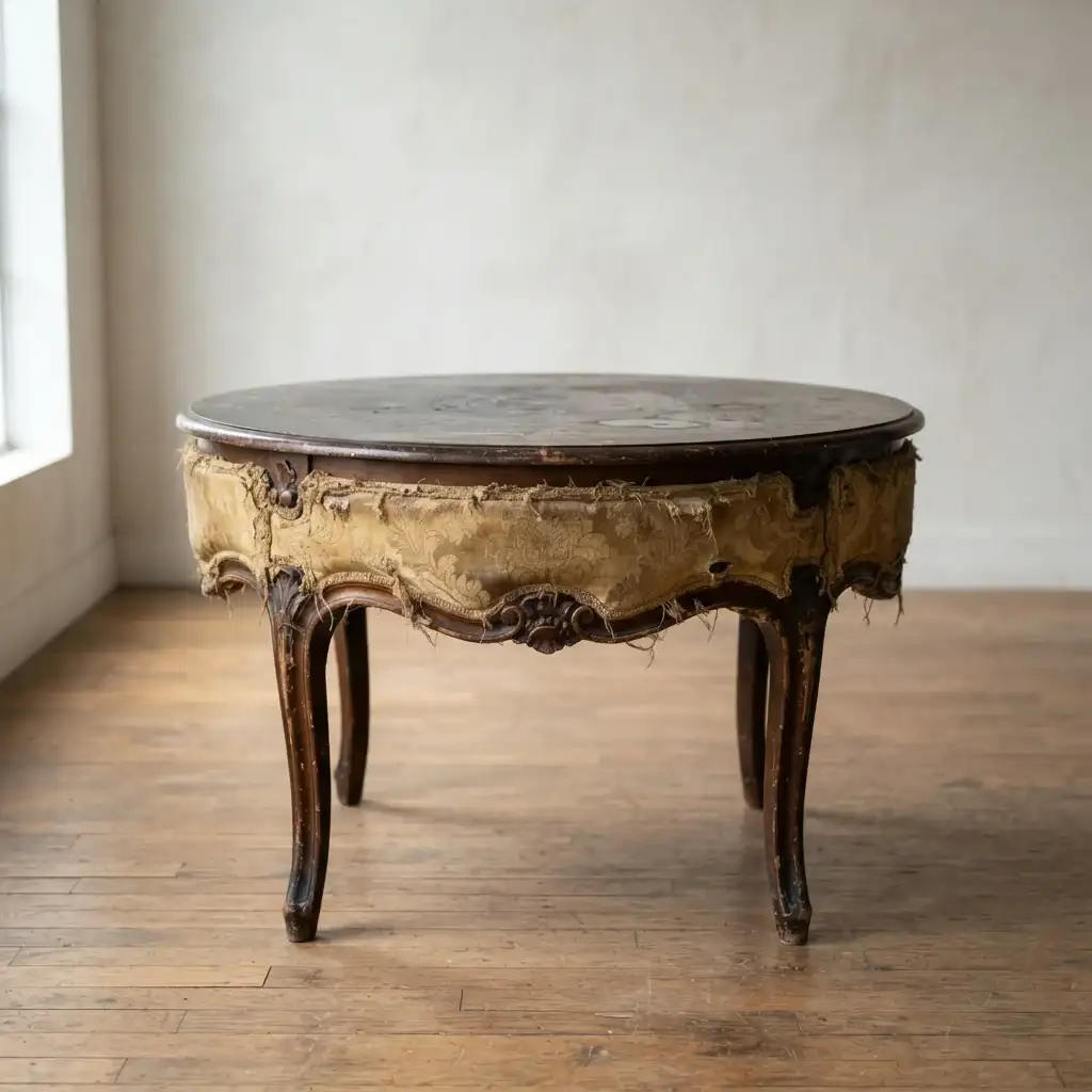 Table upholstery before restoration