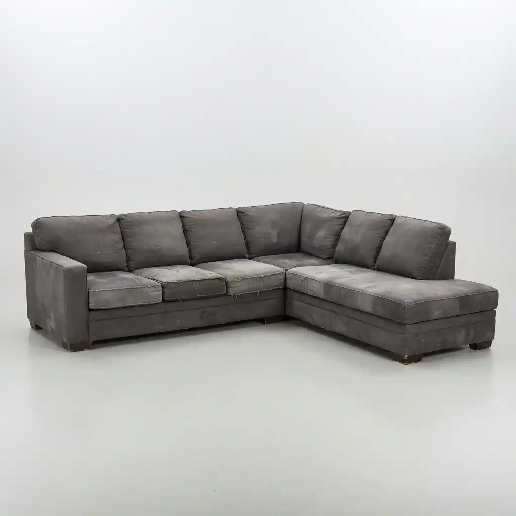 Damaged sofa before upholstery restoration