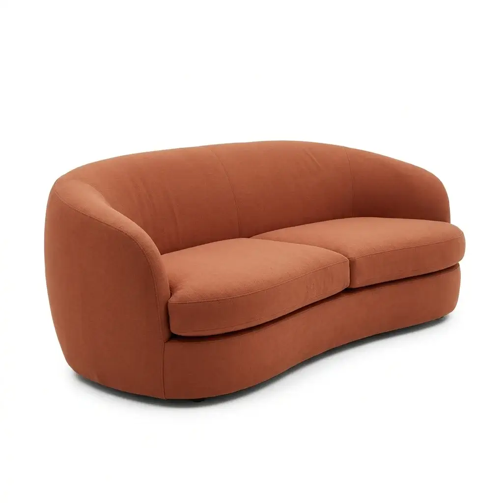 Curved sofa with a terracotta cotton cover