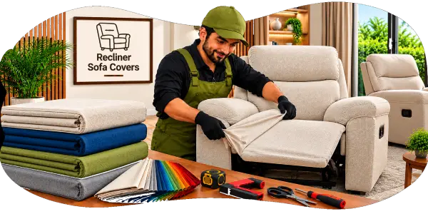 Recliner sofa cover fitted around the reclining mechanism