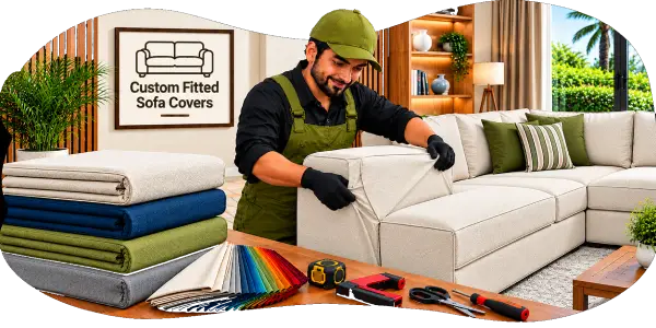Custom fitted sofa cover tailored to the sofa's exact shape