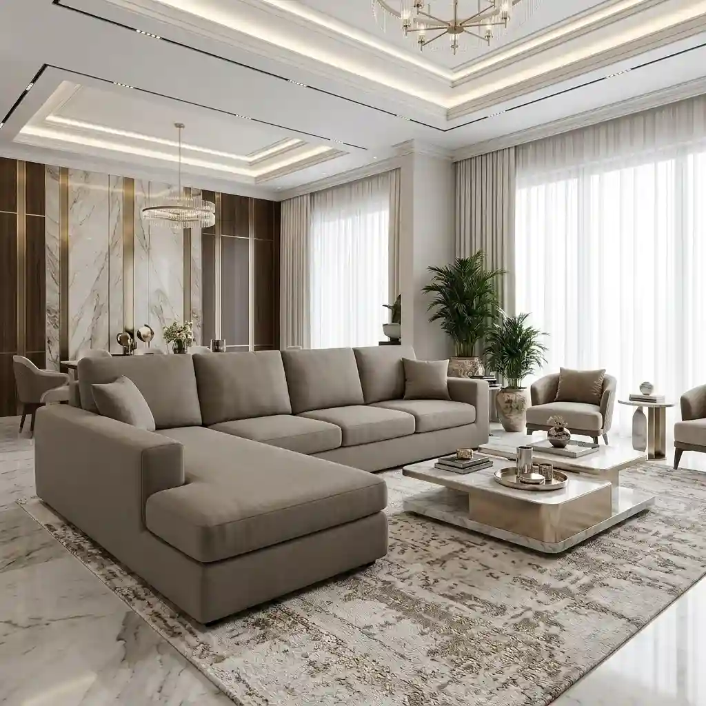 Living room sofa with a custom made cover