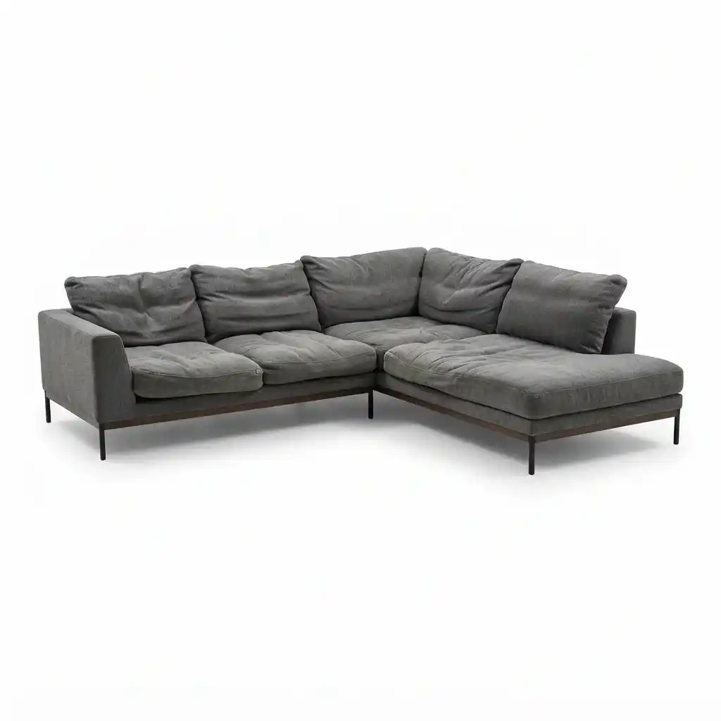 Worn sofa cushions before cushion replacement