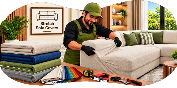 Stretch sofa cover pulled snugly over a three-seater sofa